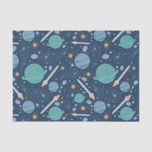 Papier Mousseline Kids Rocket Ship Jupiter Saturn Planet Stars