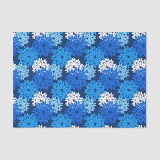 Papier Mousseline Kimono floral moderne Imprimer, bleu, aqua et mari (Recto)