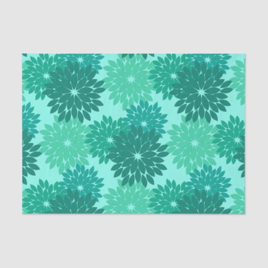 Papier Mousseline Kimono Floral moderne Imprimer, Turquoise, Turquoi (Recto)