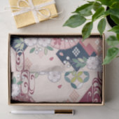 Papier Mousseline Kimono japonais blanc rose décomposition florale (Cadeau)