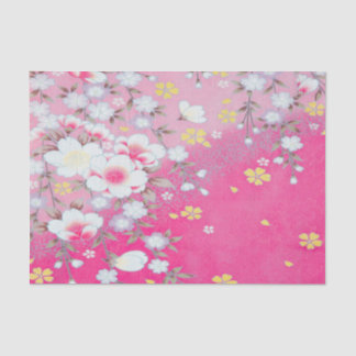 Papier Mousseline Kimono japonais blanc rose décomposition florale