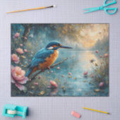 Papier Mousseline Kingfisher perched over water pink flowers (Artisanat)
