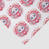 Papier Mousseline Kitten avec Bow rouge avec Coeurs floraux romantiq (Détail)