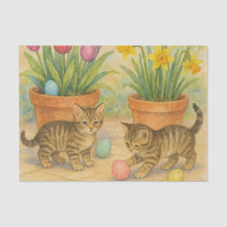 Papier Mousseline Kittens Playing with Easter Eggs 