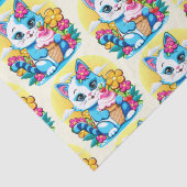 Papier Mousseline Kitty Chat avec crème glacée Summer Kawaii Caractè (Détail)