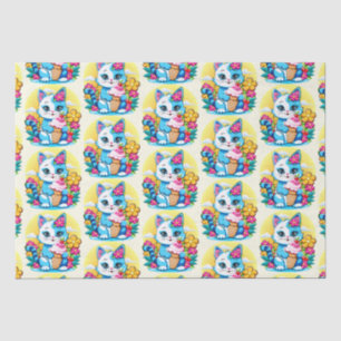 Papier Mousseline Kitty Chat avec crème glacée Summer Kawaii Caractè