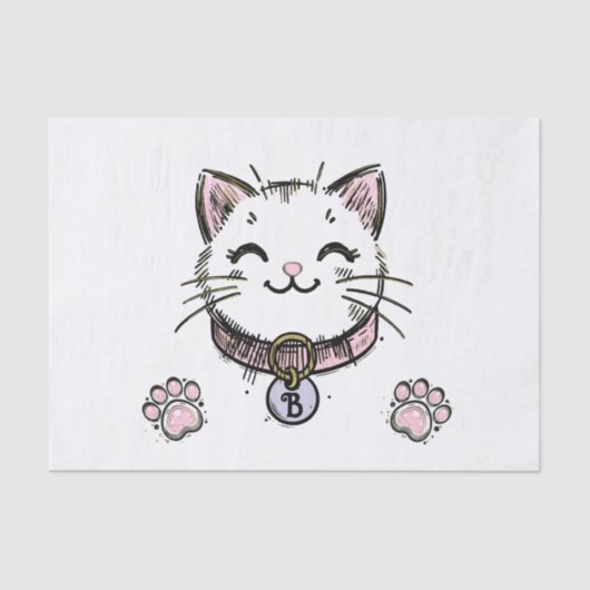 Papier Mousseline Kitty Chat Kitten Rose violet or fête d'anniversai (Recto)
