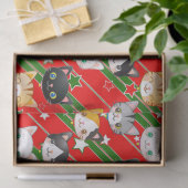Papier Mousseline Kitty Chat Noël Rouge et Vert mignon (Cadeau)