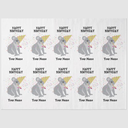 Papier Mousseline Koala - Animaux ayant une fête Garçons Filles Nom (Recto)