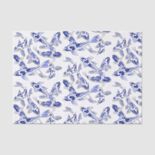 Papier Mousseline Koi bleu et blanc