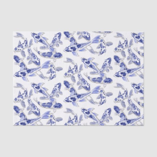Papier Mousseline Koi bleu et blanc (Recto)