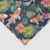 Papier Mousseline Koi Fish Green Lily Pads Pond Decoupage (Détail)