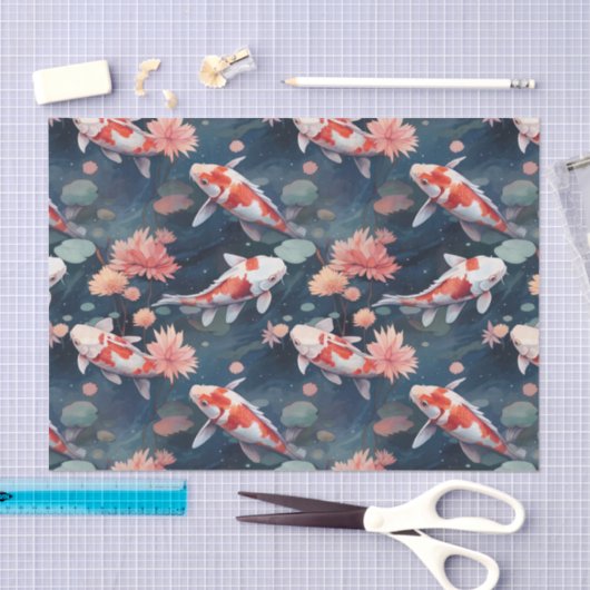Papier Mousseline Koi Poisson Fleurs d'étang Découpage (Artisanat)