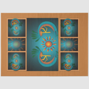 Papier Mousseline Kokopelli Sun Sud-Ouest Turquoise Découpage