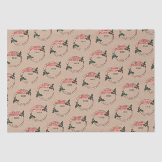 Papier Mousseline Kraft S'Il Vous Plaît Livrer À, Noël Customisé (Recto)