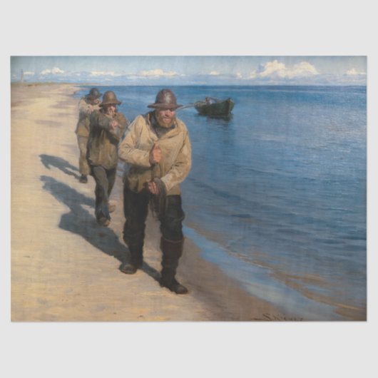 Papier Mousseline Kroyer - Trois pêcheurs tirant un bateau (Recto)
