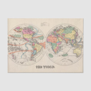 Papier Mousseline La carte d'atlas du monde avec des courants et des