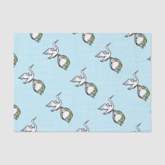 Papier Mousseline La cigogne porte un bébé garçon (Recto)