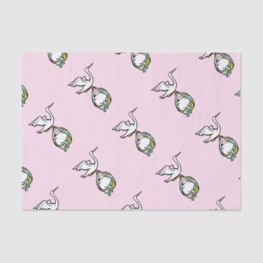 Papier Mousseline La cigogne porte une petite fille (Recto)