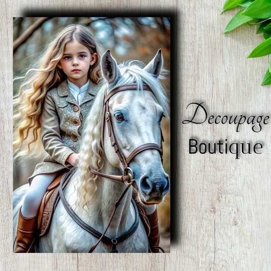 Papier Mousseline La fille sur la déroupage du cheval blanc