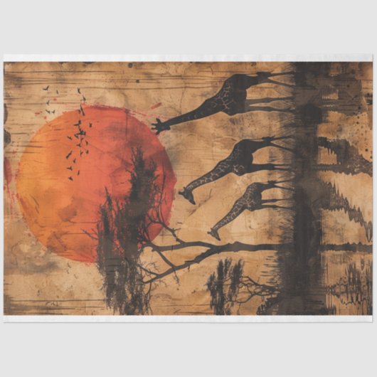 Papier Mousseline La girafe du coucher de soleil en Afrique (Recto)