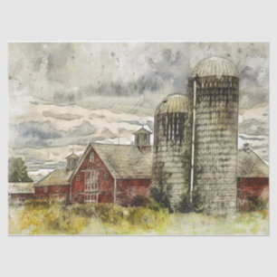 Papier Mousseline La grange rouge Silo sur une ferme déserte