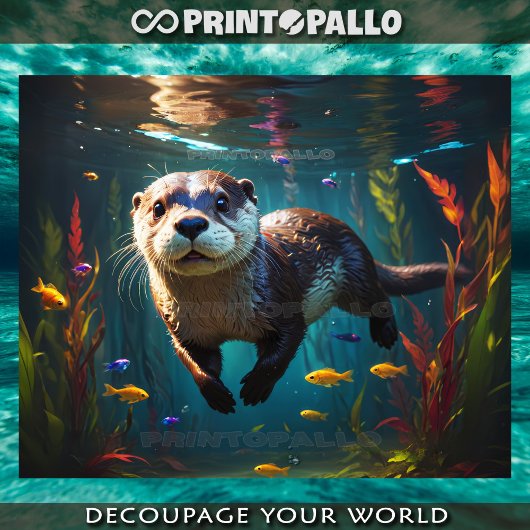Papier Mousseline La loutre sous-marine nager avec peu de poisson