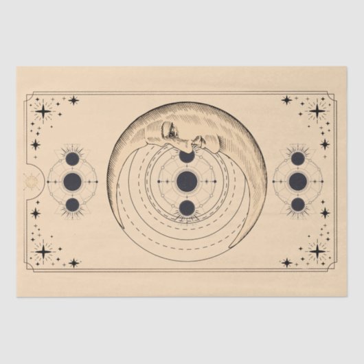 Papier Mousseline La lune phases tarot carte nuages en détresse anti (Recto)