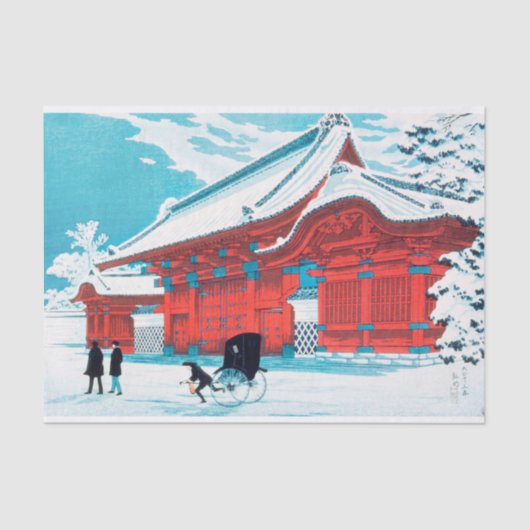 Papier Mousseline La porte rouge de Hongo en neige par Hiroaki Takah (Recto)