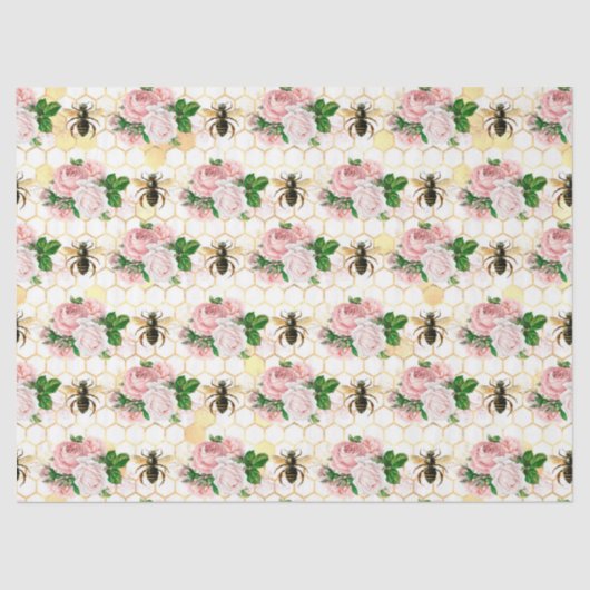 Papier Mousseline La série des abeilles roses et or Design 17 Tissue (Recto)