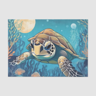 Papier Mousseline La tortue de mer nager la nuit