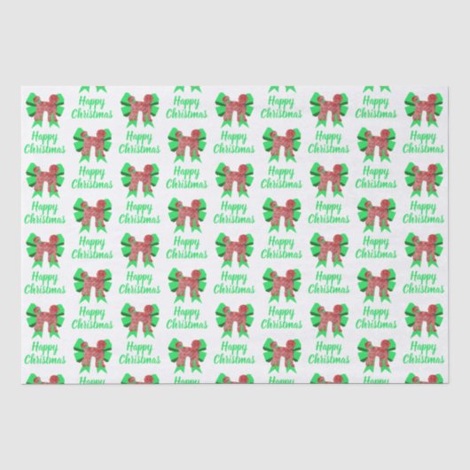 Papier Mousseline Labradoodle Blanc Chien de Noël & Bow Vert (Recto)