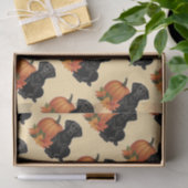 Papier Mousseline Labrador Noir avec feuilles d'automne et Citrouill (Cadeau)