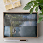 Papier Mousseline Lac en forêt avec maison et ciel (Cadeau)