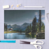 Papier Mousseline Lac en forêt avec maison et ciel (Artisanat)