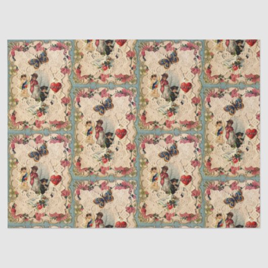 PAPIER MOUSSELINE LACE ANTIQUE VALENTINE, CUPIDE, AMOUREUX ET BOUTTE (Recto)