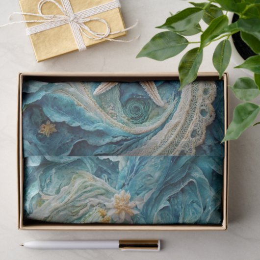 Papier Mousseline Lacy SeaStars, Ocean Waves & Starfish (Cadeau)