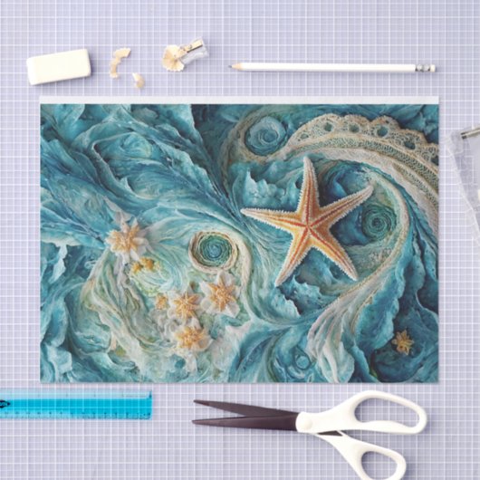 Papier Mousseline Lacy SeaStars, Ocean Waves & Starfish (Artisanat)