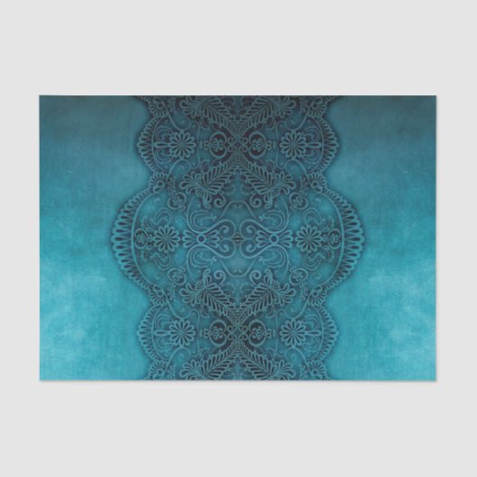 Papier Mousseline Lacy Turquoise Grunge Decoupage (Recto)