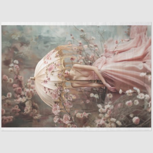 Papier Mousseline Lady & a Parasol, Portrait & Art Floral (Recto)