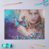 Papier Mousseline LADY AVEC BLEU BUTERRFLY Beauté dans la nature (Artisanat)