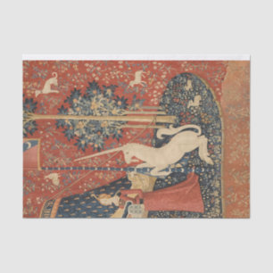 Papier Mousseline Lady Et La Licorne Moyen Age Tapisserie Vintage