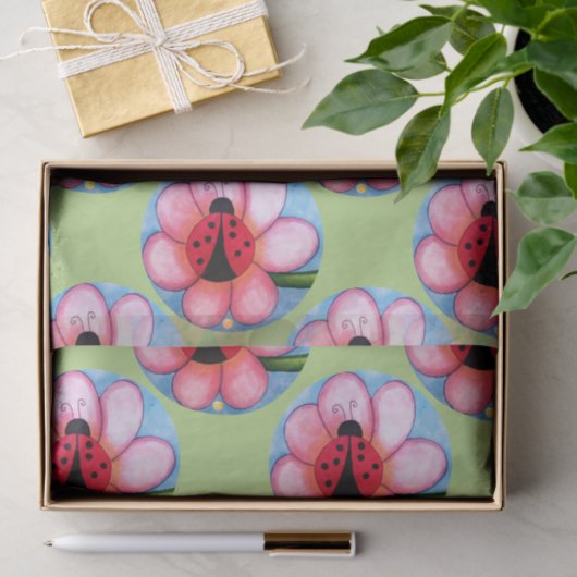 Papier Mousseline Ladybug et Fleur rose (Cadeau)