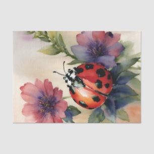 Papier Mousseline Ladybug On Flowers Watercolor Art