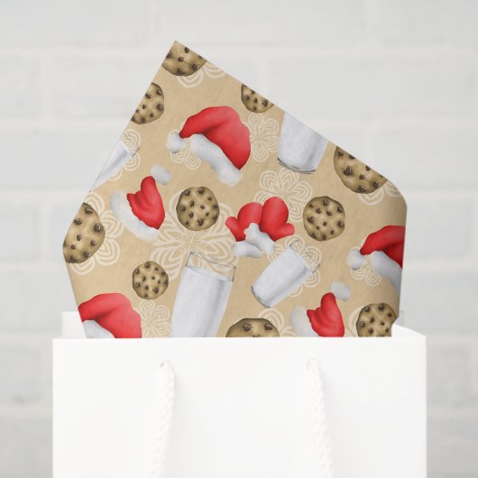 Papier Mousseline Lait de Noël et biscuits motif carrelé (Sac cadeau)