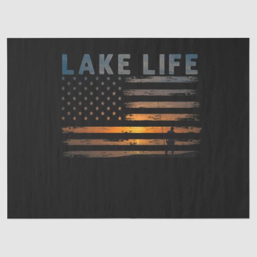 Papier Mousseline Lake Life Fishman Sunset American Flag Bass Fish (Recto)