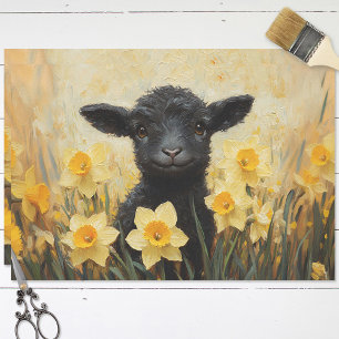 Papier Mousseline Lampe noire et jonquilles Jaunes Peinture Découpag