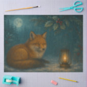 Papier Mousseline Lantern Fox Under the Holly Moon Winter Decoupage  (Artisanat)