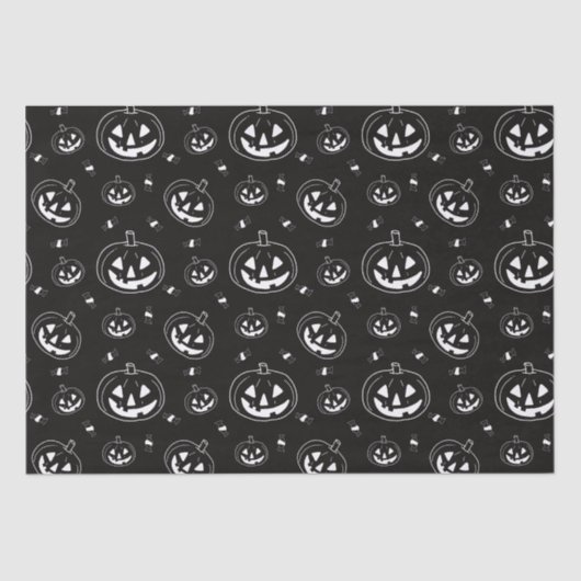 Papier Mousseline Lanternes Jack-O' noir et blanc Halloween noir (Recto)