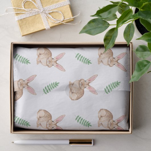 Papier Mousseline Lapin à l'aquarelle et motif de Pâques avec verdur (Cadeau)